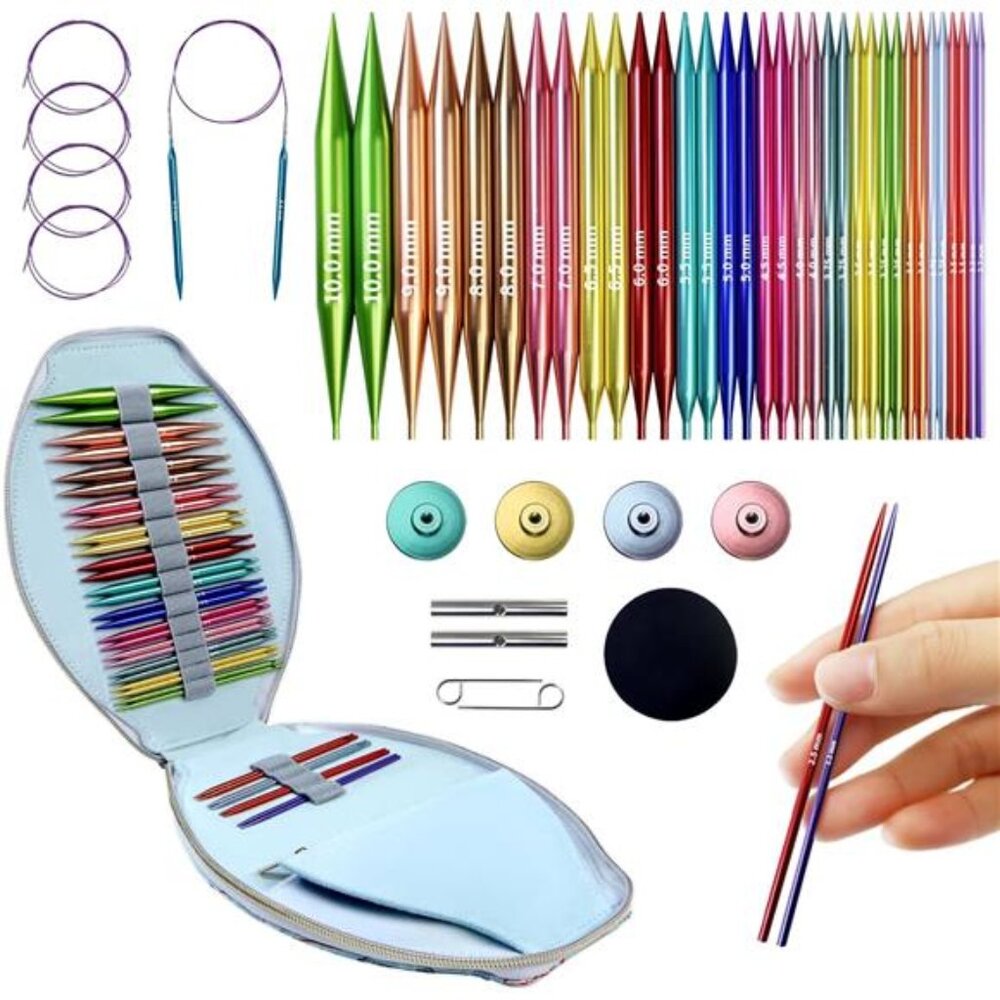 Circular Knitting Needles Set, 17 Size Interchangeable Aluminum Knitting